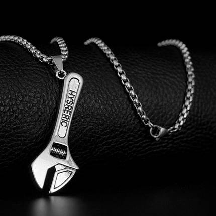 Ланцюг із кулоном гайковий ключ сріблястого кольору Stainless Steel розмір 50х17 мм розмір ланцюга 70 см 3 мм, фото 1