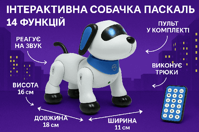 Інтерактивна собачка Паскаль – 14 функцій, радіоуправління, пісні, казки, TK-02490uk