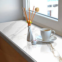 Покриття для підвіконня, м'яке скло з фотодруком Світлий мармур з золотими прожилками 35 х 100 см, фото 3