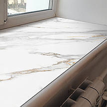 Покриття для підвіконня, м'яке скло з фотодруком Світлий мармур з золотими прожилками 35 х 100 см, фото 2