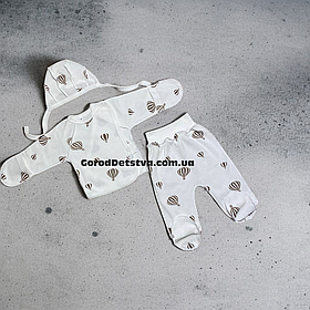 Дитячий костюм 3в1 для новонародженого 56 розмір сорочка повзунки шапочка інтерлок