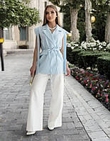 Жіночий жилет подовжений силуетний під пояс на підкладці з кишенями з турецької тканини костюмка