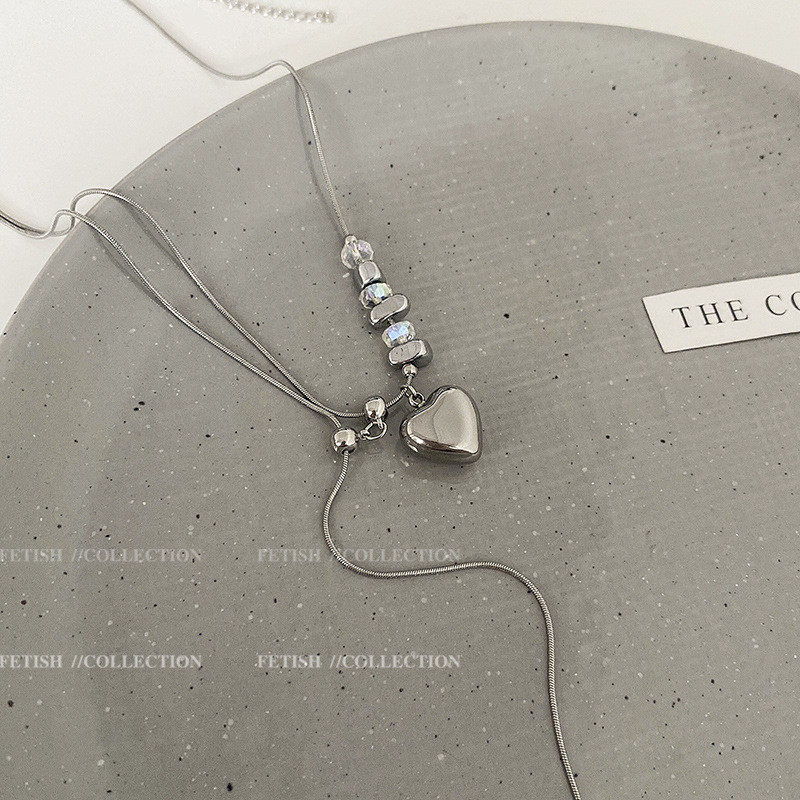 Ланцюжок короткий плетення снеик колір срібло сталь 316L кулон сердечко намистини ланцюжок завдовжки 45 см тлщн 1 мм