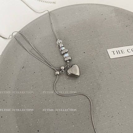 Ланцюжок короткий плетення снеик колір срібло сталь 316L кулон сердечко намистини ланцюжок завдовжки 45 см тлщн 1 мм, фото 1