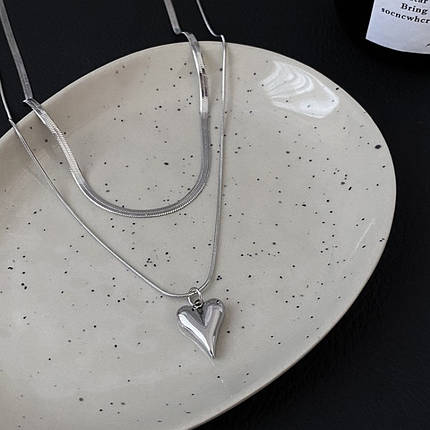 Ланцюжок подвійний снеик сріблястий сталь 316 L кулон сердечко металеве ланцюжка завдовжки 50і 40 см тлщн 1і 3 мм, фото 3