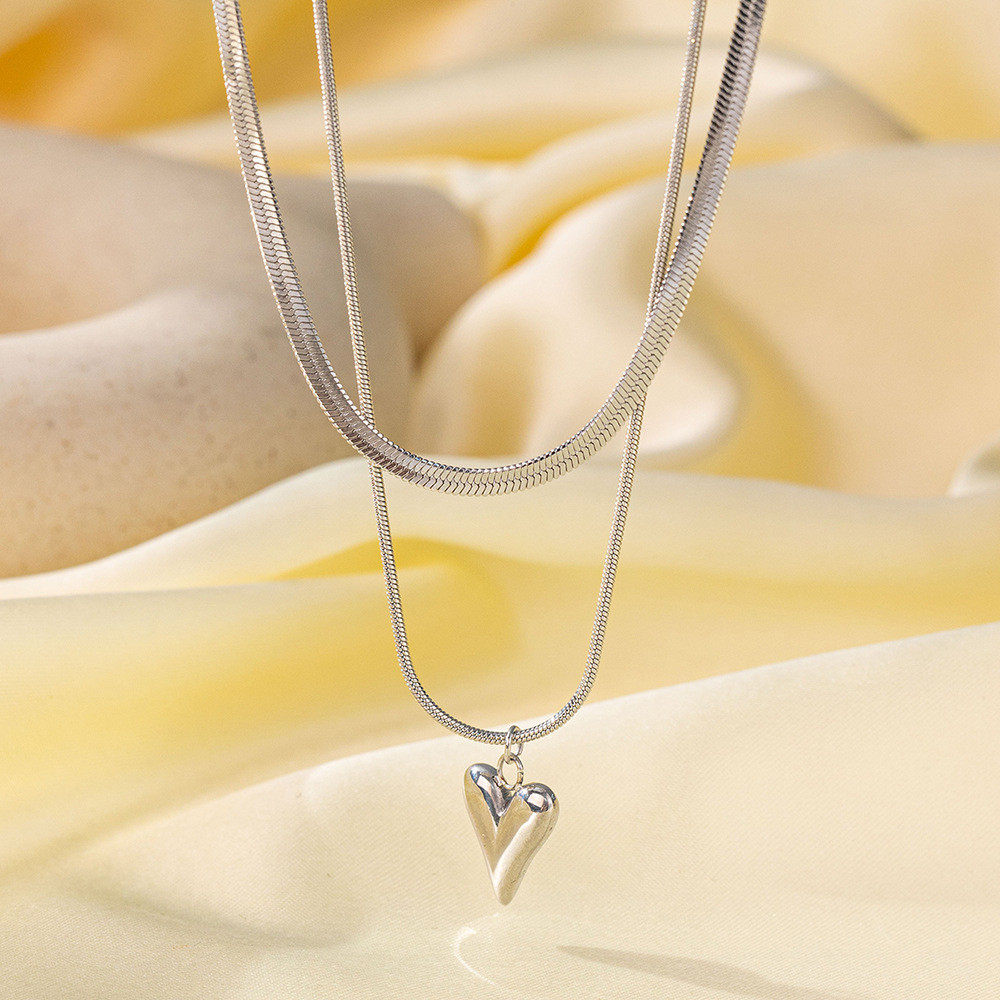 Ланцюжок подвійний снеик сріблястий сталь 316 L кулон сердечко металеве ланцюжка завдовжки 50і 40 см тлщн 1і 3 мм