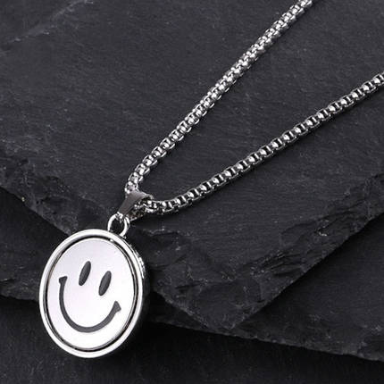 Ланцюг із кулоном смайлика сріблястого кольору Stainless Steel розмір 30х30 мм розмір ланцюга 70 см 3 мм, фото 1