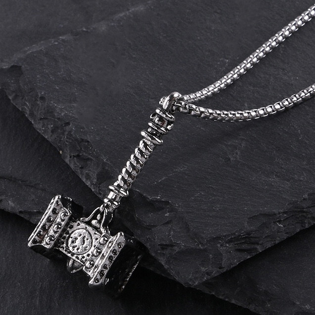 Ланцюг із кулоном молот Тора сріблястого кольору Stainless Steel розмір 58х28 мм розмір ланцюга 70 см 3 мм