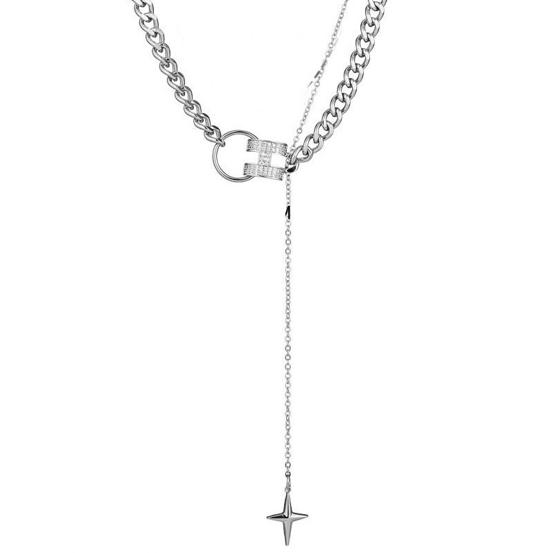 Ланцюжок панцирний кулон буква в стразах і зірка від Stainless Steel срібляста сталь 316 L довг 50 см тлщн 6 мм