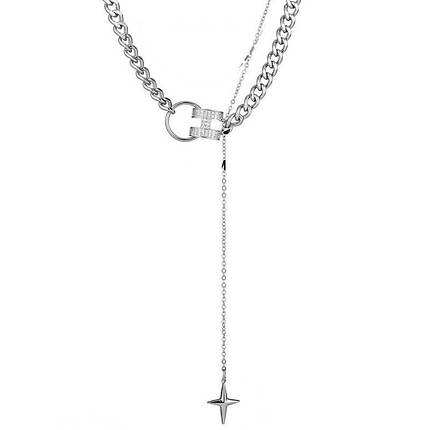 Ланцюжок панцирний кулон буква в стразах і зірка від Stainless Steel срібляста сталь 316 L довг 50 см тлщн 6 мм, фото 1