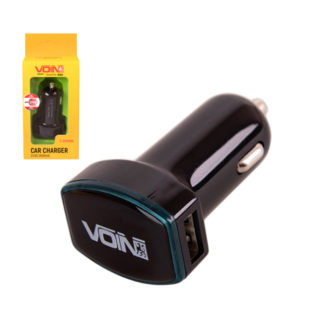 Зарядний пристрій 2USB C-2026BK 12-24V/5V/2.4A VOIN, фото 1