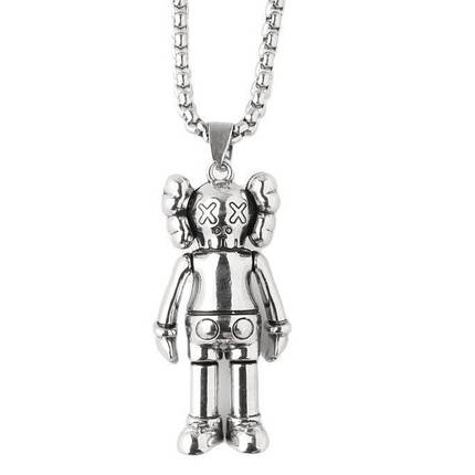 Ланцюг із кулоном чоловічок кавс сріблястого кольору Stainless Steel розмір 50х25 мм розмір ланцюга 70 см 3 мм, фото 1