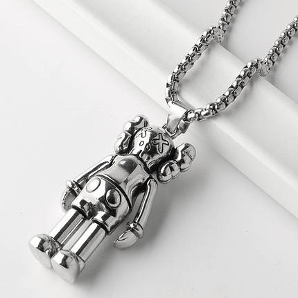 Ланцюг із кулоном чоловічок кавс сріблястого кольору Stainless Steel розмір 50х25 мм розмір ланцюга 70 см 3 мм, фото 2