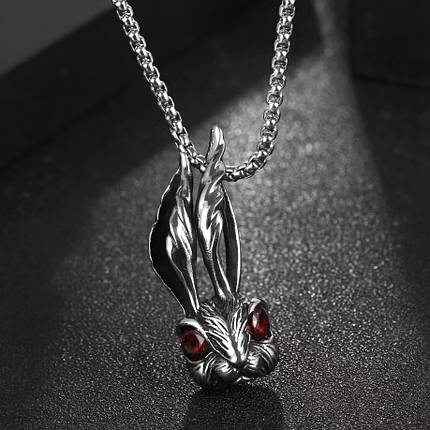 Ланцюг із кулоном заєць із кристалами сріблястого кольору Stainless Steel розмір 45х20 мм розмір ланцюга 70 см 3 мм, фото 2