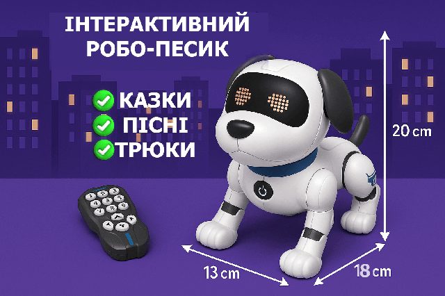 Інтерактивний песик-робот Космопес TK-12302 на радіокеруванні — співає, танцює, виконує команди, LED-очі, озвучка українською