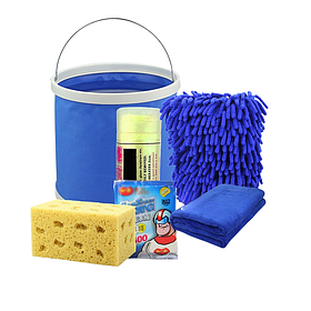 Набір аксесуарів для догляду за автомобілями 6 в 1: відро, рукавичка, рушник, серветка, губка та миючий засіб