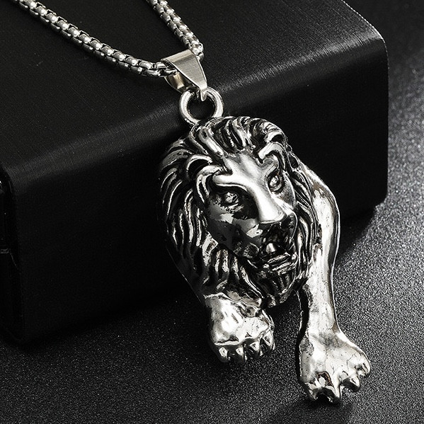 Ланцюг із кулоном тигр сріблястого кольору Stainless Steel розмір 50х25 мм розмір ланцюга 70 см 3 мм