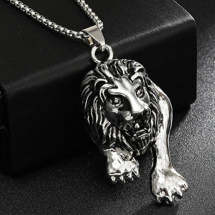 Ланцюг із кулоном тигр сріблястого кольору Stainless Steel розмір 50х25 мм розмір ланцюга 70 см 3 мм, фото 1