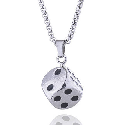 Ланцюг із кулоном кубик сріблястого кольору Stainless Steel розмір 13х13 мм розмір ланцюга 70 см 3 мм, фото 1