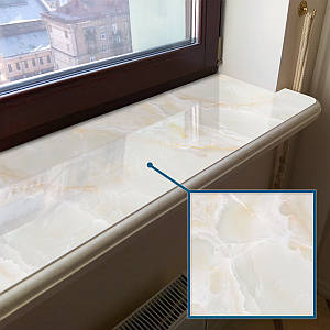 Покриття для підвіконня, м'яке скло з фотодруком, сіро-бежевий мармур, 1,2 мм (350х1000)