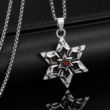 Ланцюг із кулоном зірка з кристалом сріблястого кольору Stainless Steel розмір 30х30 мм розмір ланцюга 70 см 3 мм, фото 1