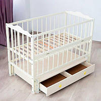 Ліжечко дитяче «Ангеліна» (1) з шарнірним підшипником, відкидною боковиною та шухлядою, бук слонова кістка