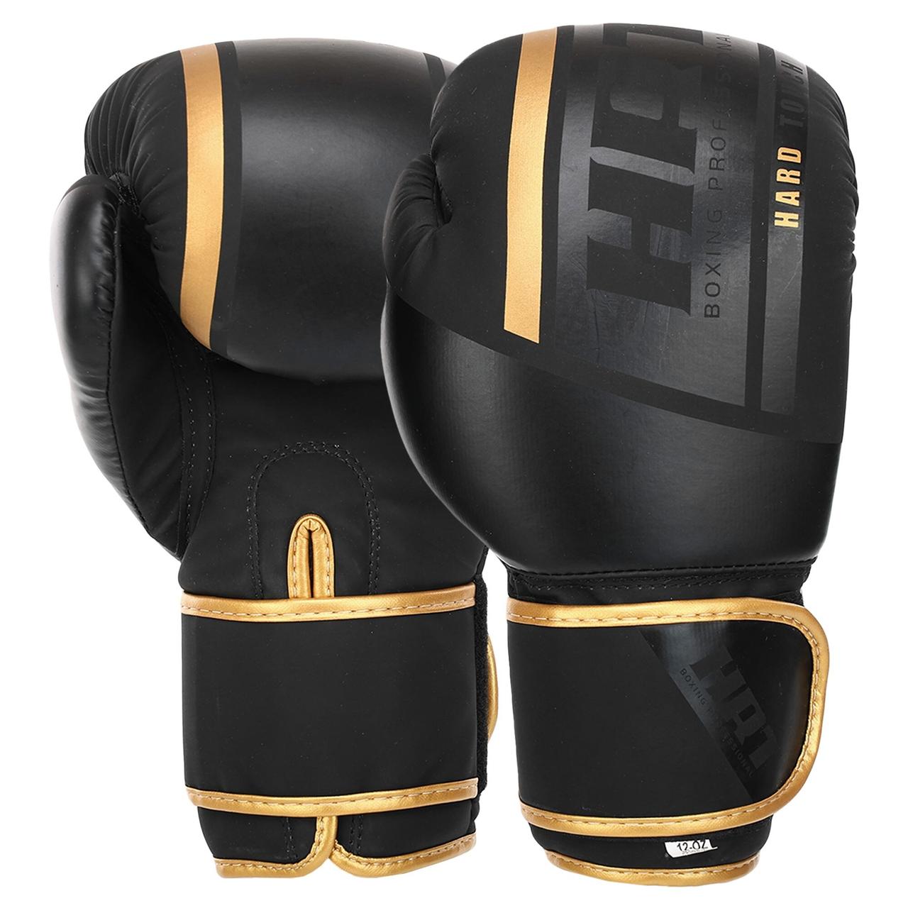 Боксерські рукавички на липучці HARD TOUCH BO-4250 (10-14 унцій) чорний-золотий