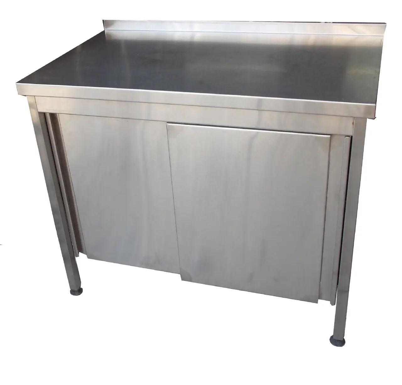 Стіл-тумба нержавіючий з полицею пристінний з дверима, фото 1