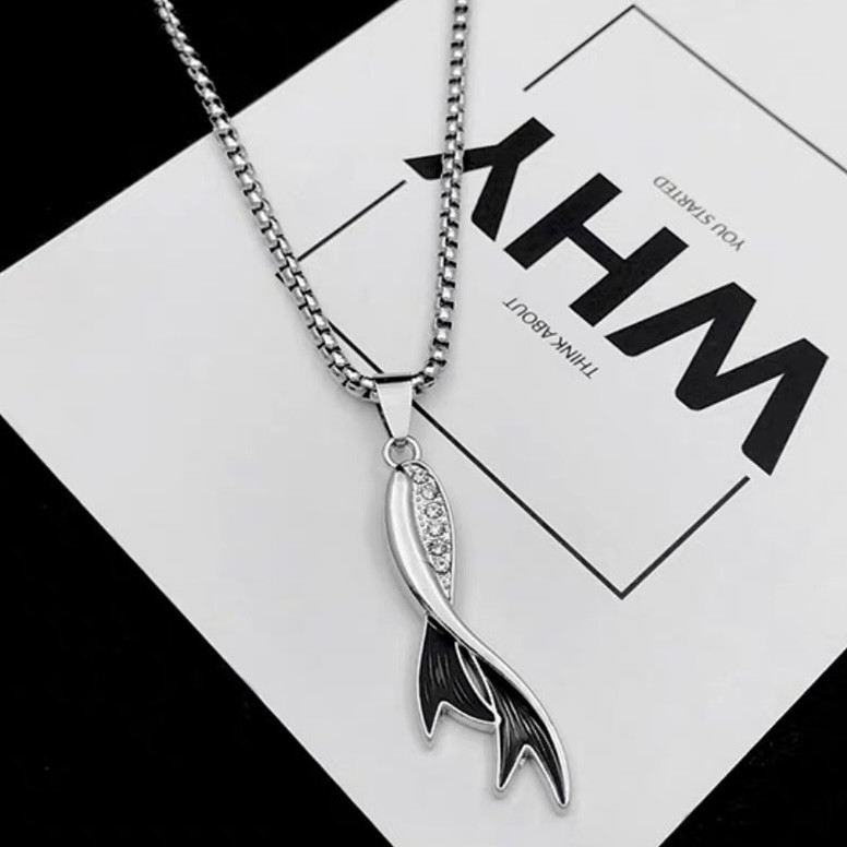 Ланцюг із кулоном сріблястого кольору Stainless Steel риби застібка карабін розмір кулона 45х13 мм довжина 70 см