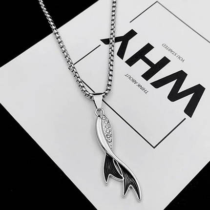 Ланцюг із кулоном сріблястого кольору Stainless Steel риби застібка карабін розмір кулона 45х13 мм довжина 70 см, фото 1