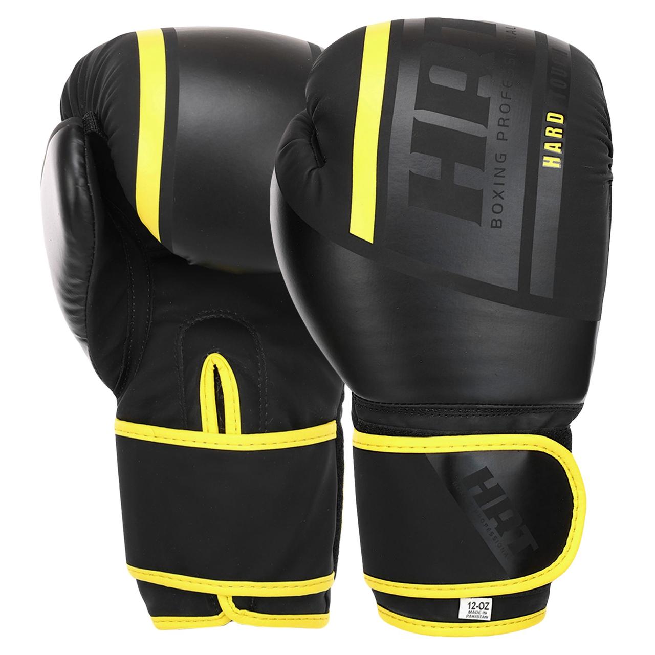 Боксерські рукавички на липучці HARD TOUCH BO-4250 (10-14 унцій) чорний-жовтий