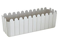 Кашпо балконне біле прямокутне пластикове Парканчик зі вставкою 49х16,5 см для дому, кафе, тераси Aleana