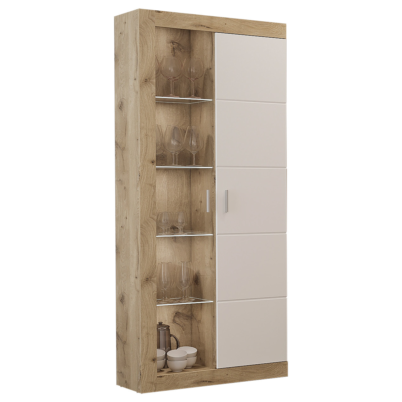 Сучасна стильна вузька біла пенал вітрина 80 см скляна для посуду і книг у вітальню зал Палермо Сокме, фото 1