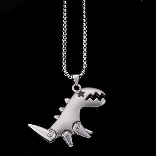 Ланцюг із кулоном сріблястого кольору Stainless Steel динозавр застібка карабін розмір кулона 50х45 мм довжина 70 см