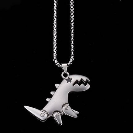 Ланцюг із кулоном сріблястого кольору Stainless Steel динозавр застібка карабін розмір кулона 50х45 мм довжина 70 см, фото 1