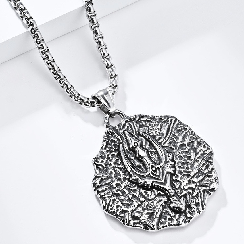 Ланцюг із кулоном морський тризуб сріблястого кольору Stainless Steel розмір 45х40 мм розмір ланцюга 70 см 3 мм