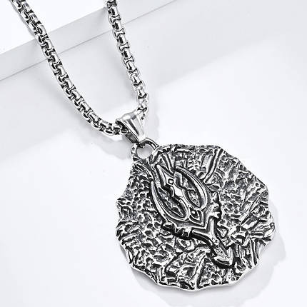 Ланцюг із кулоном морський тризуб сріблястого кольору Stainless Steel розмір 45х40 мм розмір ланцюга 70 см 3 мм, фото 1