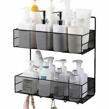 Настінна полиця для ванної 42,5х26x13см, 2 яруса, CY-0172 / Підвісний органайзер-кошик / Металева полиця на стіну