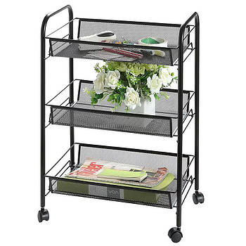 Металева етажерка на коліщатках 63х27х45см, 3 яруса / Пересувна етажерка-органайзер / Стелаж на кухню