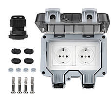 Вулична розетка для двору саду з вологозахистом IP66 на дві вилки