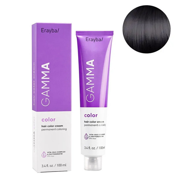 Стійка крем-фарба для волосся Erayba Gamma Color Haircolor Cream 1/00 Натуральний чорний 100 мл