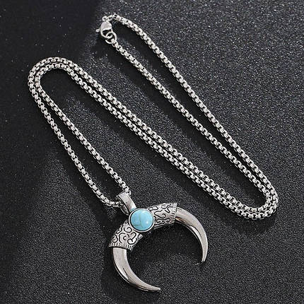 Ланцюг із кулоном кривавий місяць сріблястого кольору Stainless St. розмір 40х35 мм розмір ланцюга 70 см 3 мм, фото 1