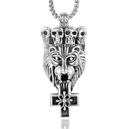 Ланцюг із кулоном тигр із хрестом сріблястого кольору Stainless Steel розмір 57х20 мм розмір ланцюга 70 см 3 мм, фото 1