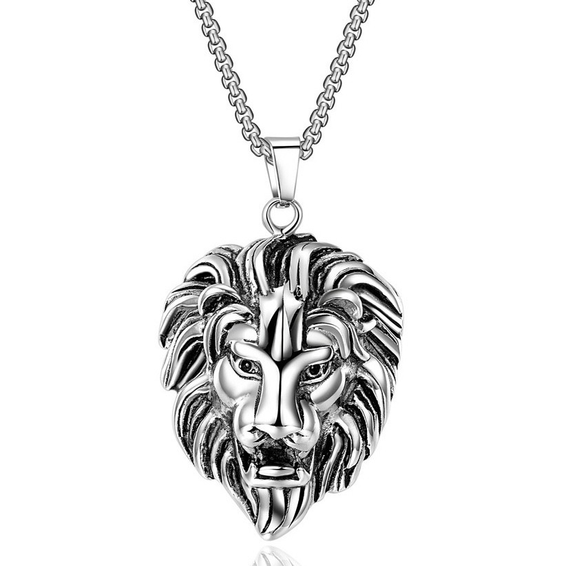 Ланцюг із кулоном гартуючий лев сріблястого кольору Stainless Steel розмір 40х25 мм розмір ланцюга 70 см 3 мм