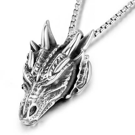 Ланцюг із кулоном вогненний дракон сріблястого кольору Stainless Steel розмір 40х20 мм розмір ланцюга 70 см 3 мм, фото 1
