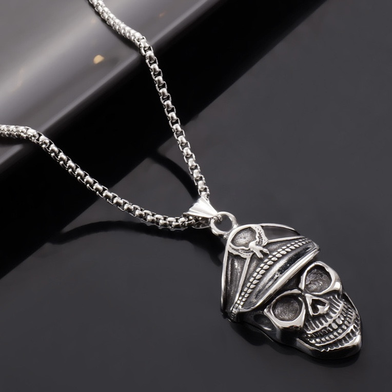 Ланцюг із кулоном череп поліцейський сріблястого кольору Stainless Steel розмір 45х25 мм розмір ланцюга 70 см 3 мм