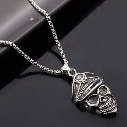 Ланцюг із кулоном череп поліцейський сріблястого кольору Stainless Steel розмір 45х25 мм розмір ланцюга 70 см 3 мм, фото 1