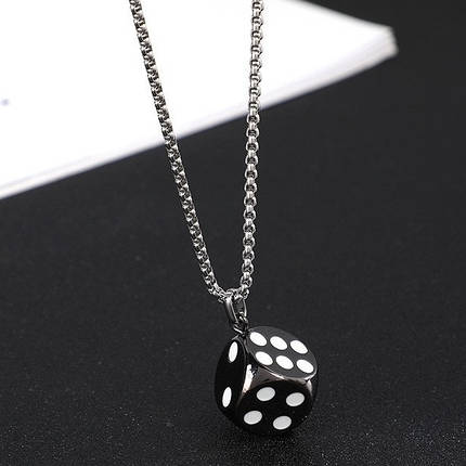 Ланцюг із кулоном кубик сріблястого кольору Stainless Steel розмір 15х15 мм розмір ланцюга 70 см 3 мм, фото 1