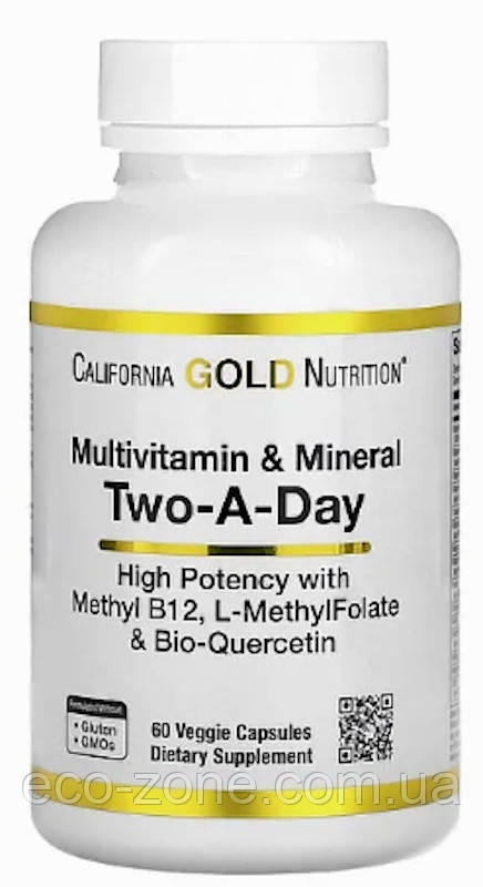 Мультивітаміни та мінерали 60капсул + B12+С, California Gold Nutrition Термін до 01/2027