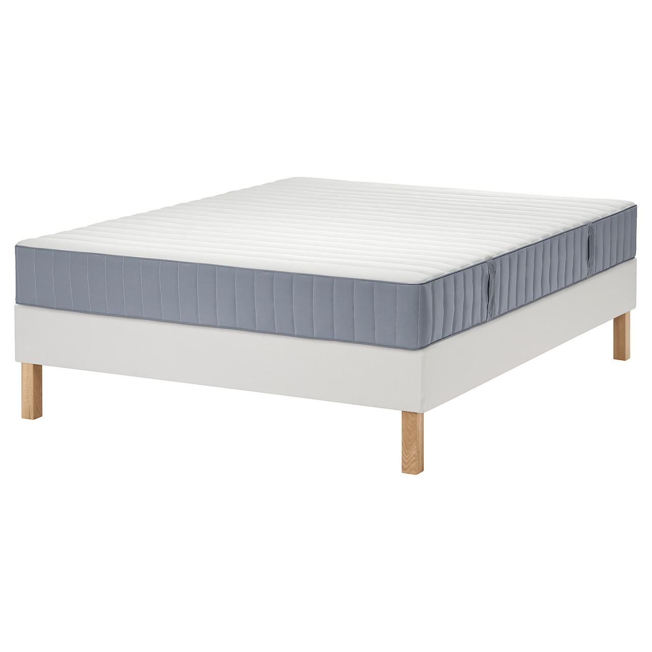 LYNGÖR Ліжко Continental, Valevåg середньої жорсткості/блакитний білий, 160x200 см IKEA 795.523.81